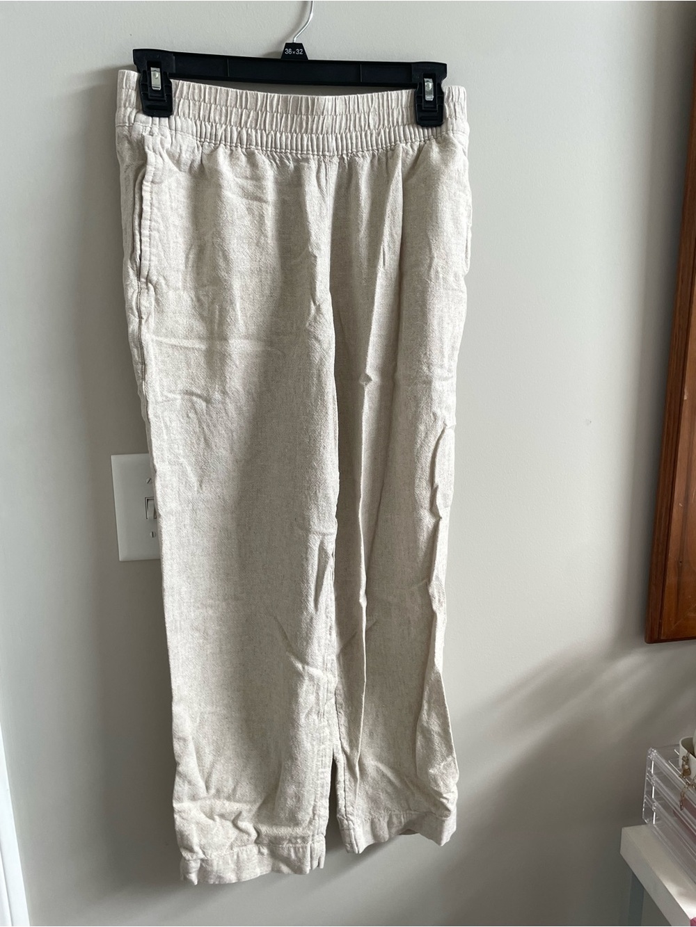 Women’s Lightweight Elastic-Waist Linen-Blend Pants — Cream
